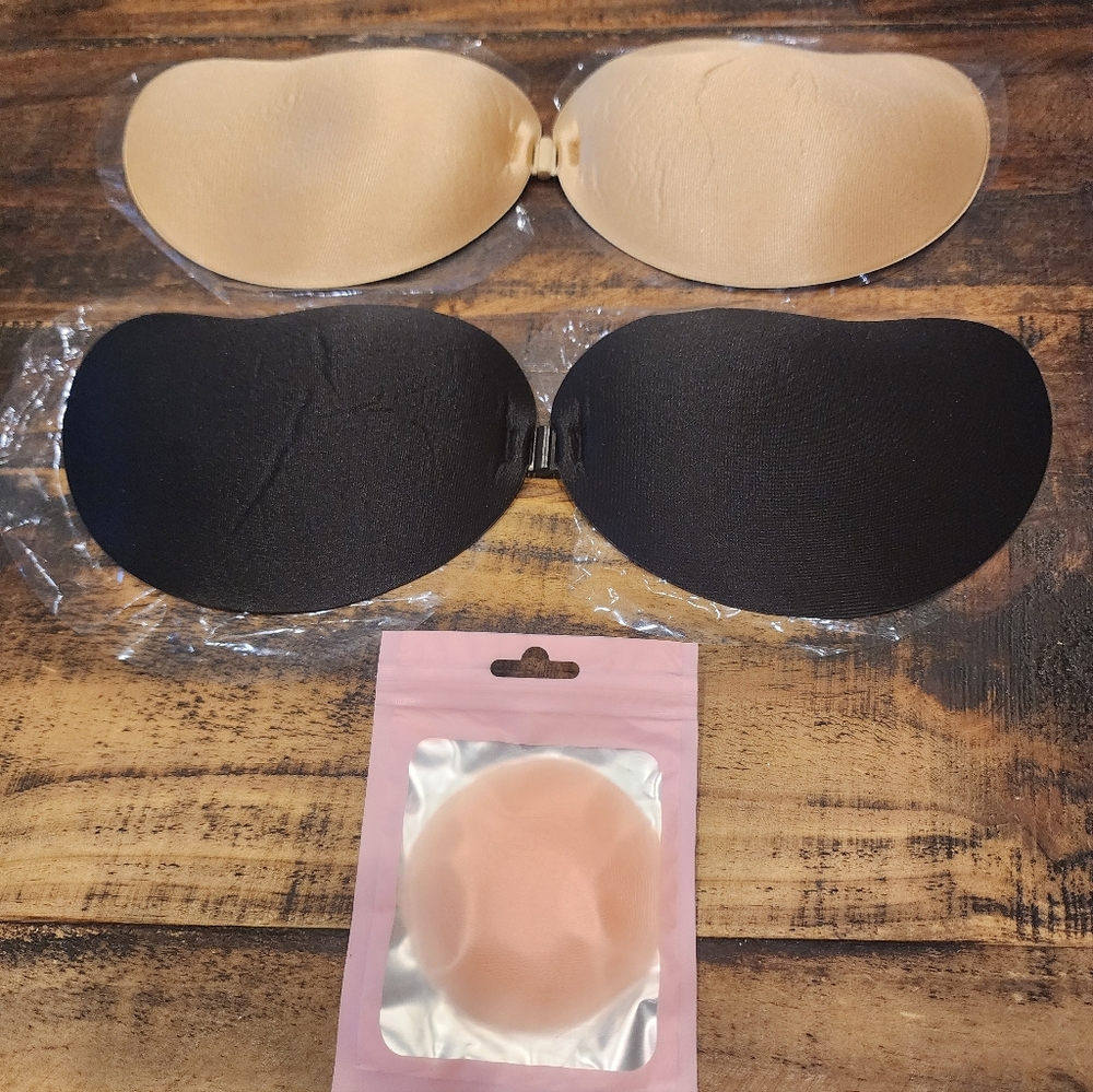 Black and Tan Adhesive Strapless Bras , 4 2 Packs. C Cup